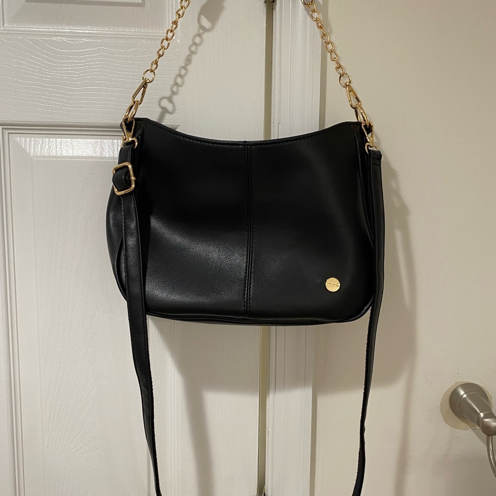 Elegant Black faux Leather Shoulder Bag by modern and chic